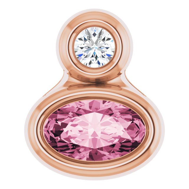14K Rose 5x3 mm Oval Natural Pink Tourmaline & .03 CT Natural Diamond Pendant